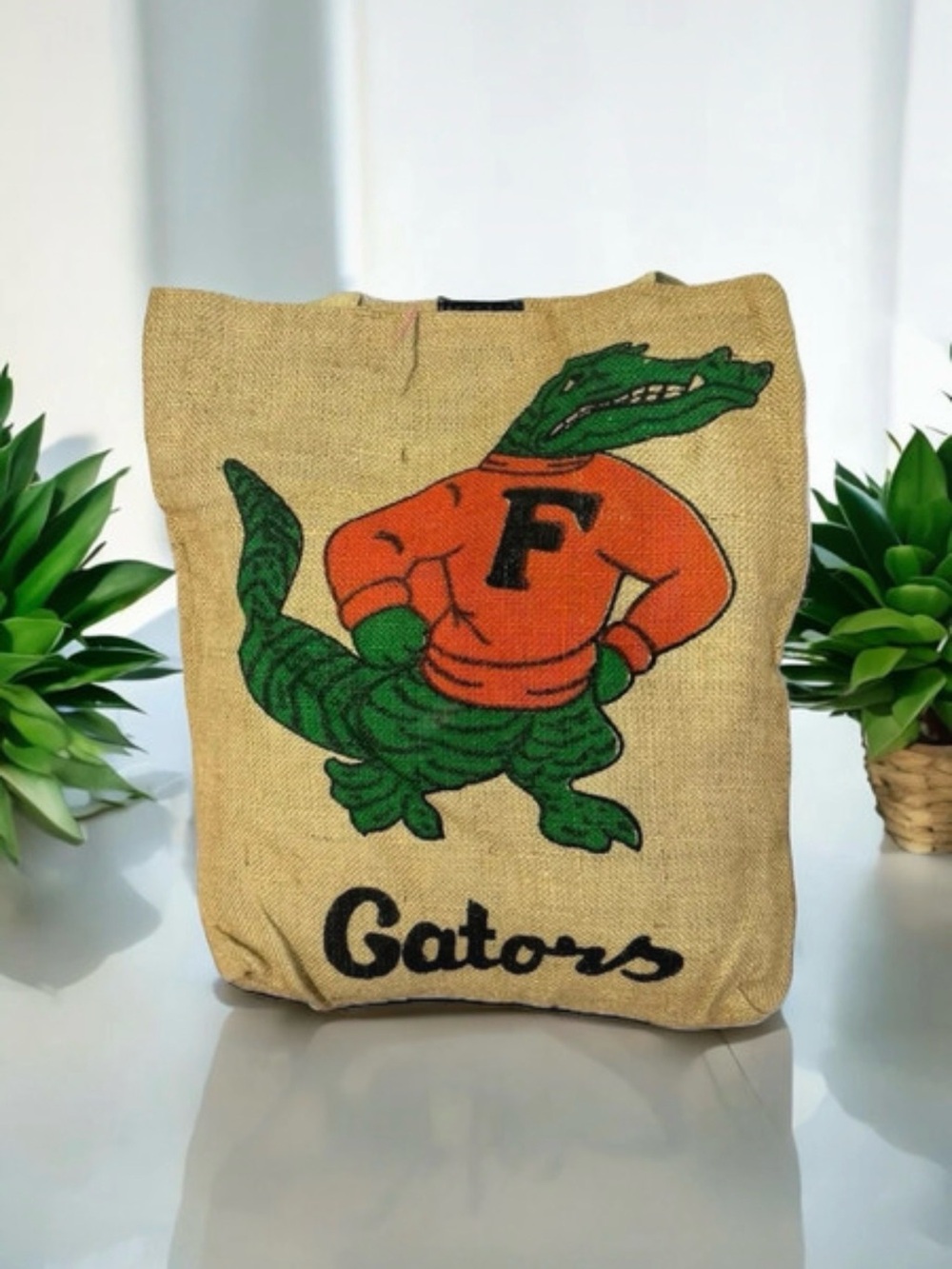 Burlap Gators Tote Bag in Orange & Green